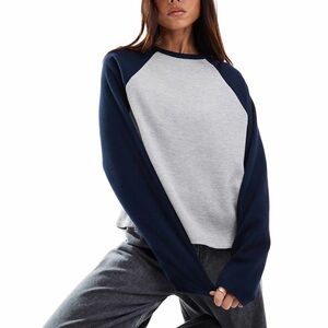 ASOS DESIGN women’s raglan long sleeve top in waffle in gray and navy